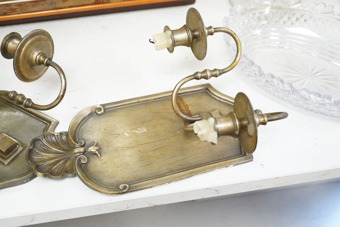 A pair of two branch metal wall sconces, in 18th century style, 30cm high